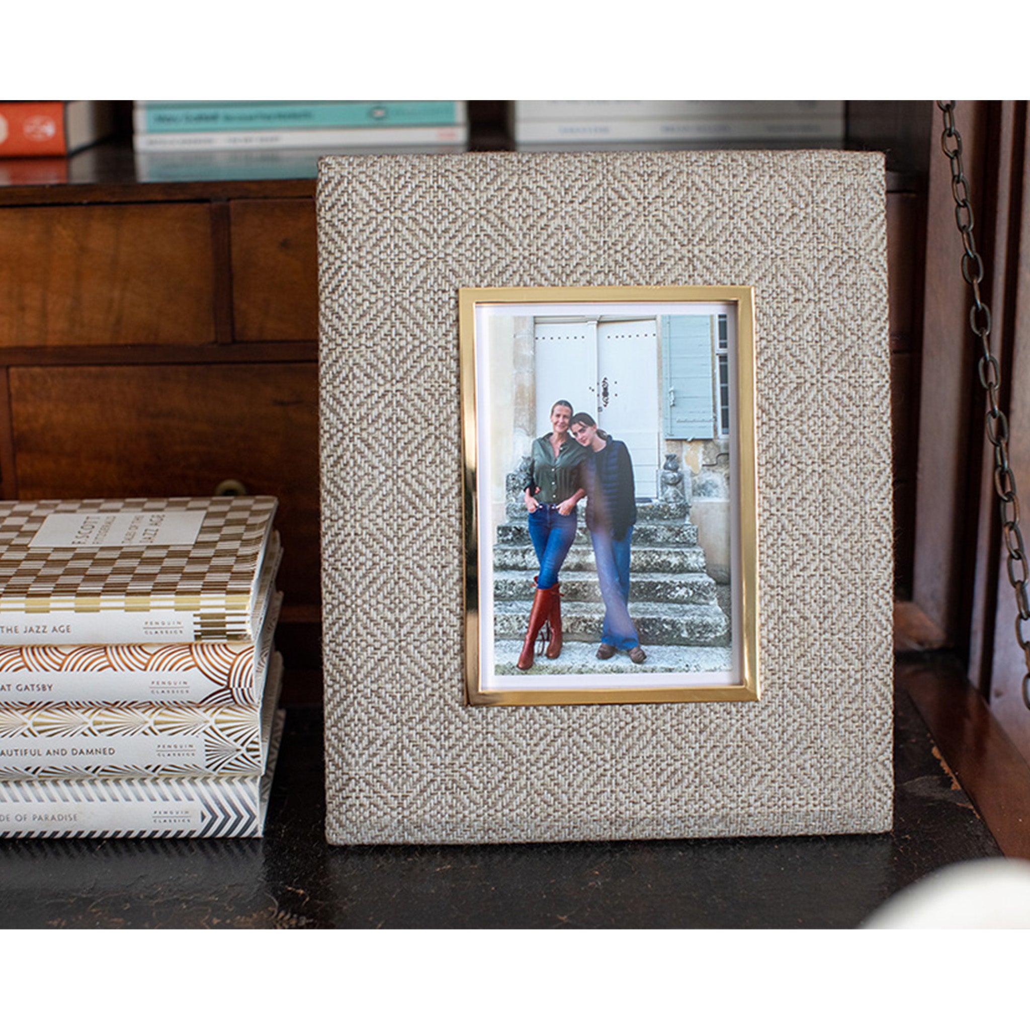 India Hicks Brown Geometric Fabric Photo Frame